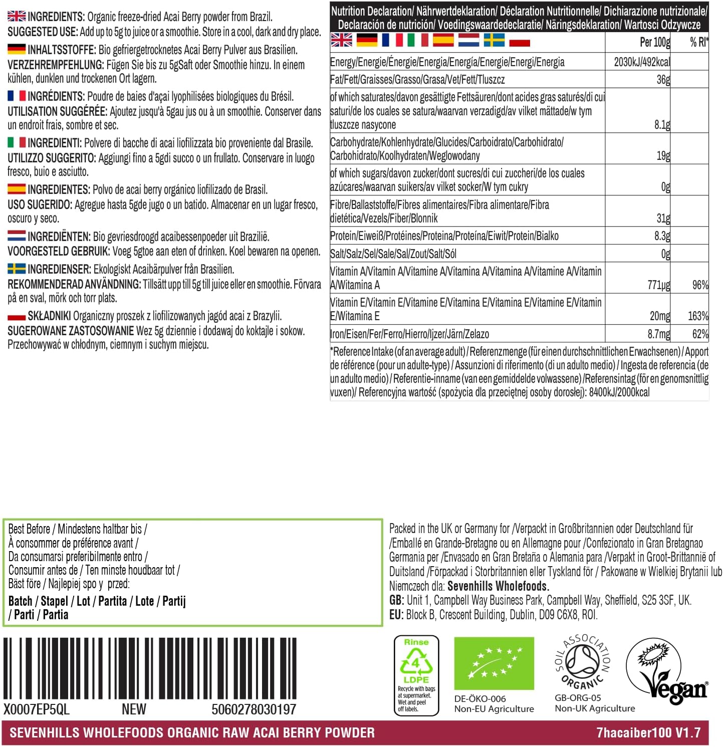 Thumbnail 4 de Sevenhills Wholefoods Polvere di Acai 500g 🥣