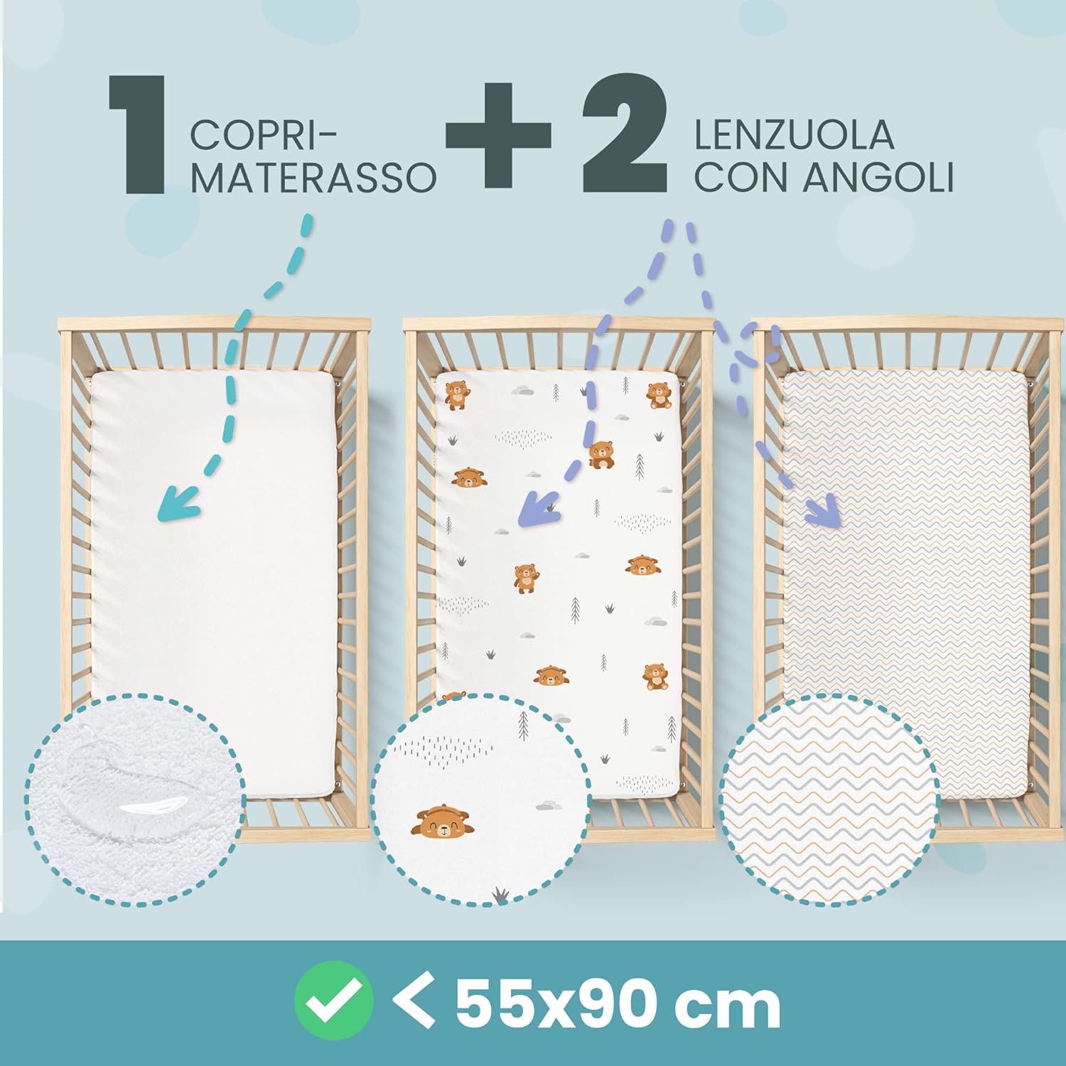 Thumbnail 1 de Set lenzuola 3-in-1 per culla/cododo 55x90 (2 lenzuola + coprimaterasso impermeabile) arancione