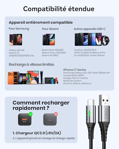 Thumbnail 8 de Câble USB-C INIU Charge Rapide 3,1A – Lot de 3 (2m + 2m + 0,5m)