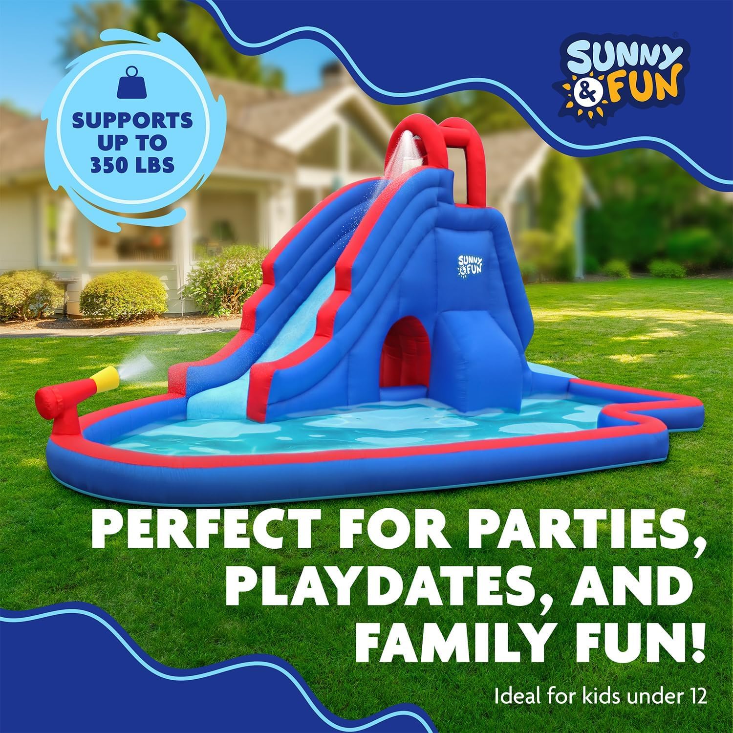 Thumbnail 4 de Sunny & Fun Deluxe Inflatable Water Park & Splash Pool with Tunnel