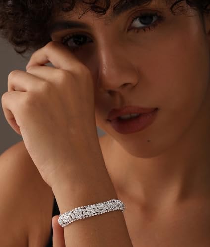 Detalle 2 de LeCalla 925 Sterling Silver Byzantine Bracelet for Women – Handmade 10mm Beaded Italian Mesh Link, 7 Inches