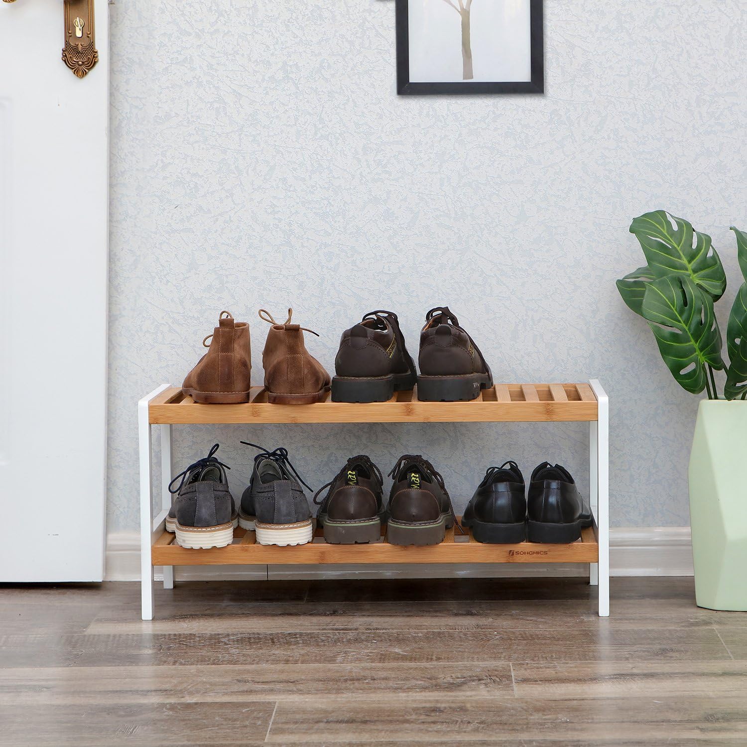 Detalle 2 de SONGMICS LBS02H Scarpiera bamboo 2 ripiani 26x70x33 cm