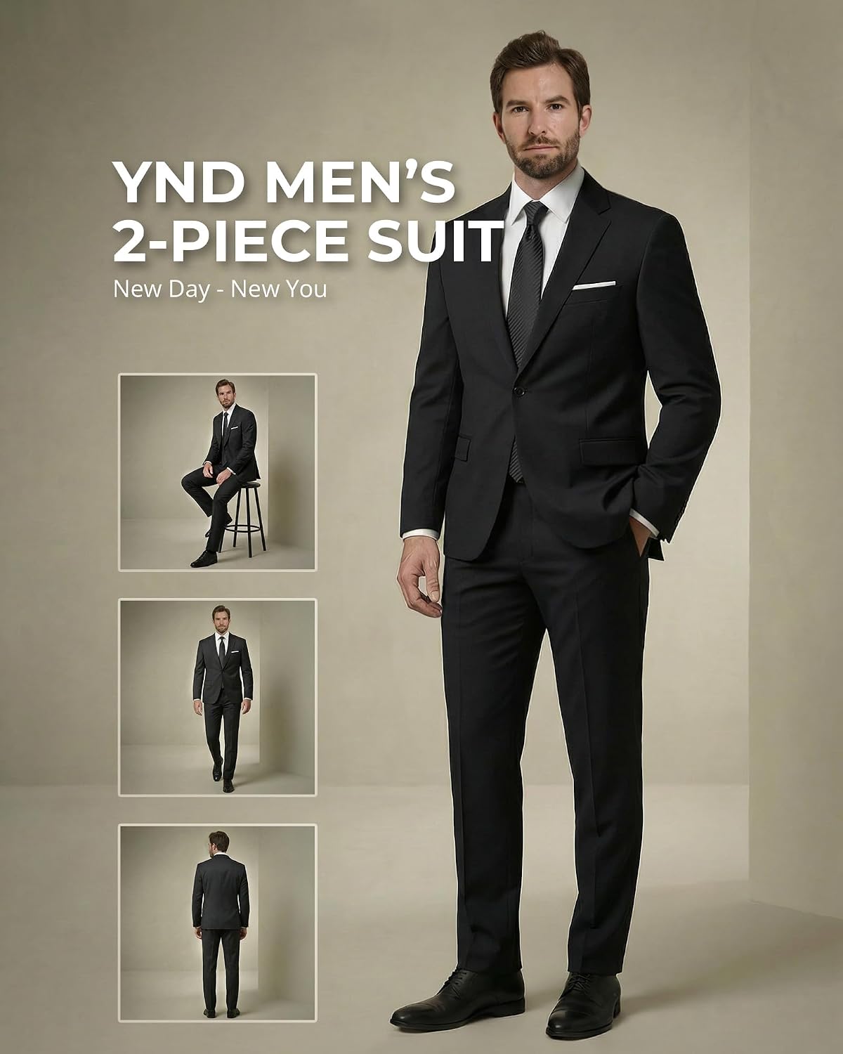 Detalle de YND Men's 2 Piece Slim Fit Suit with Tie: One-Button Jacket, Pants Set in 20 Colors