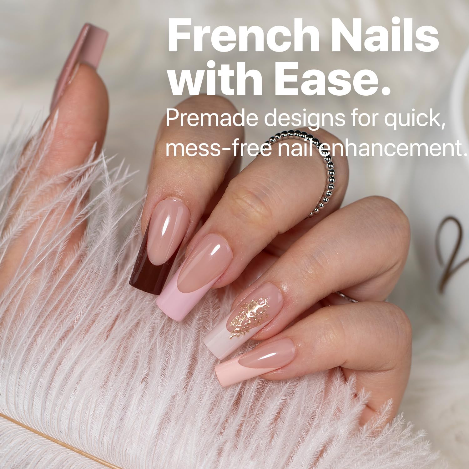 Thumbnail 1 de SXC Cosmetics French Tip Press On Nails (Skin Tone Nude & Color Series) Medium Square Starter Kit ST117KIT