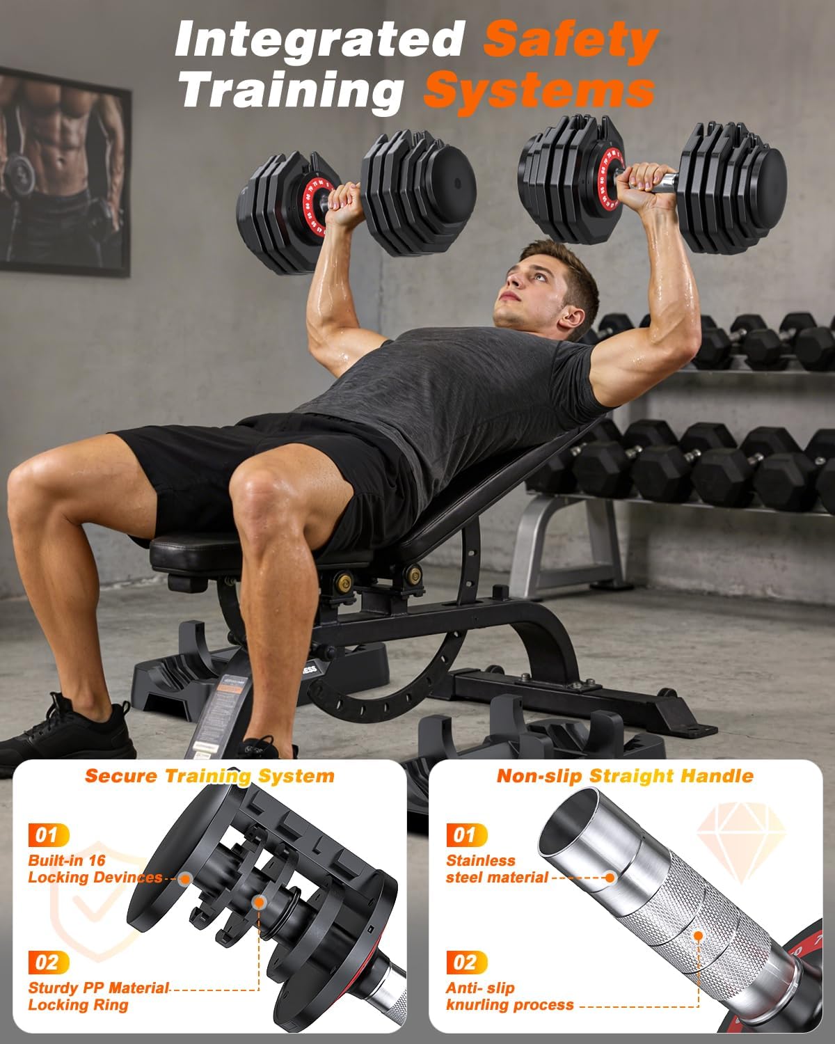 Detalle 1 de Rendpas Adjustable Dumbbell Set, 5–80 lb Range, Dial Adjustment and Storage Tray