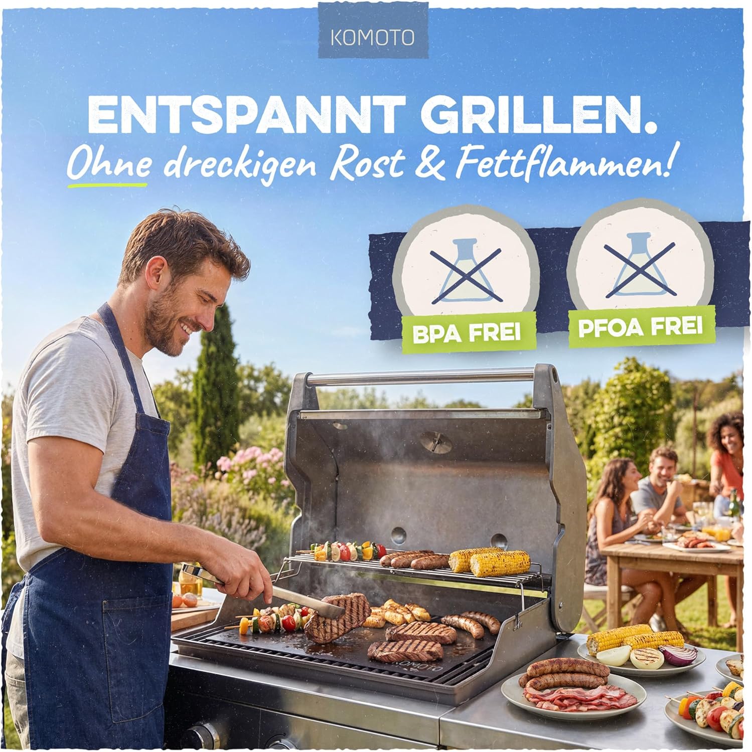 Detalle 2 de KOMOTO BBQ Grillmatte (6er Set) 50 x 40 cm, extra dick – für Gas- und Holzkohlegrill