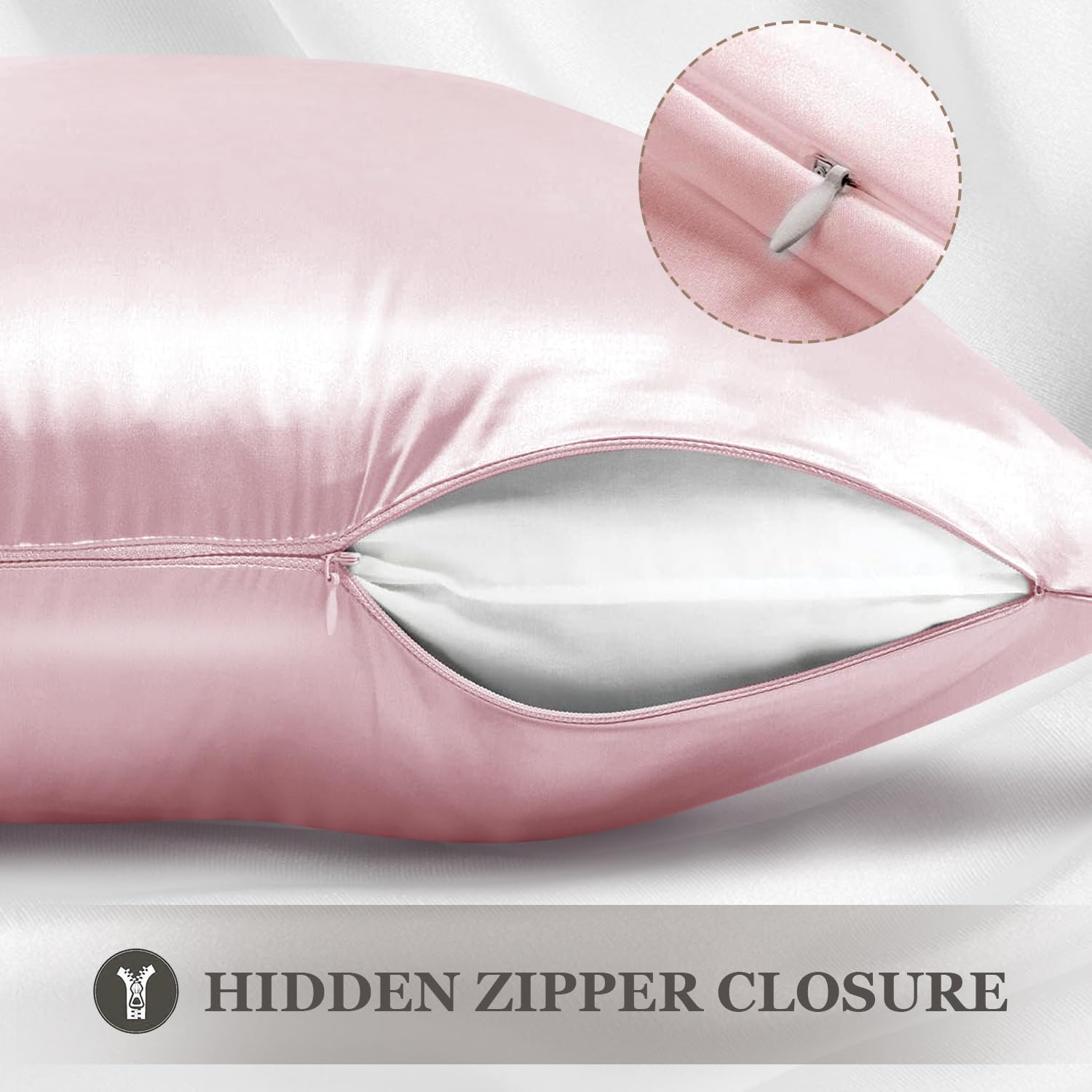 Detalle 2 de Adubor 100% Seidenkissenbezug (23 Momme, 40x80 cm) mit verstecktem Reißverschluss, Rosa – 1 Stück