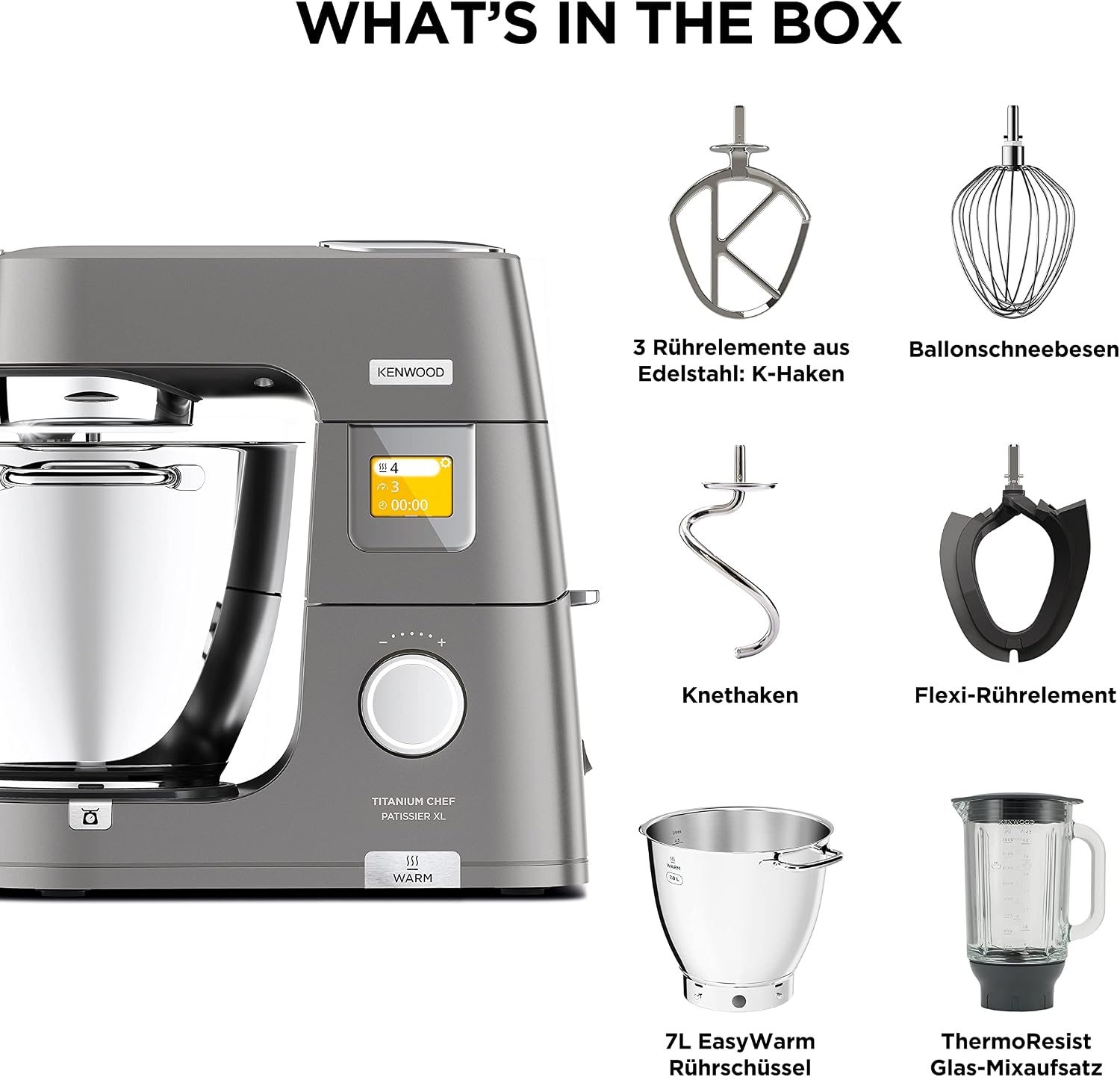 Detalle 2 de Kenwood Titanium Chef Patissier XL KWL90.034SI – Küchenmaschine mit integrierter Waage und 7 l Wärme-Schüssel