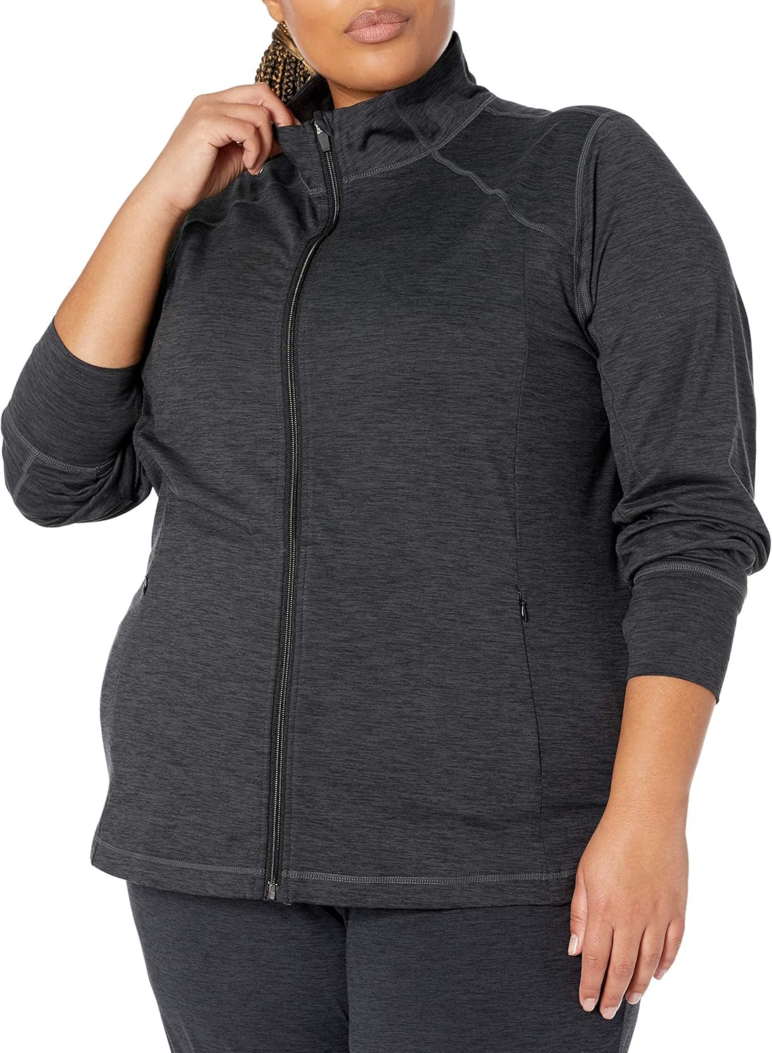 Detalle de Veste Entièrement Zippée en Tissu Brossé Tech Stretch – Amazon Essentials Femme