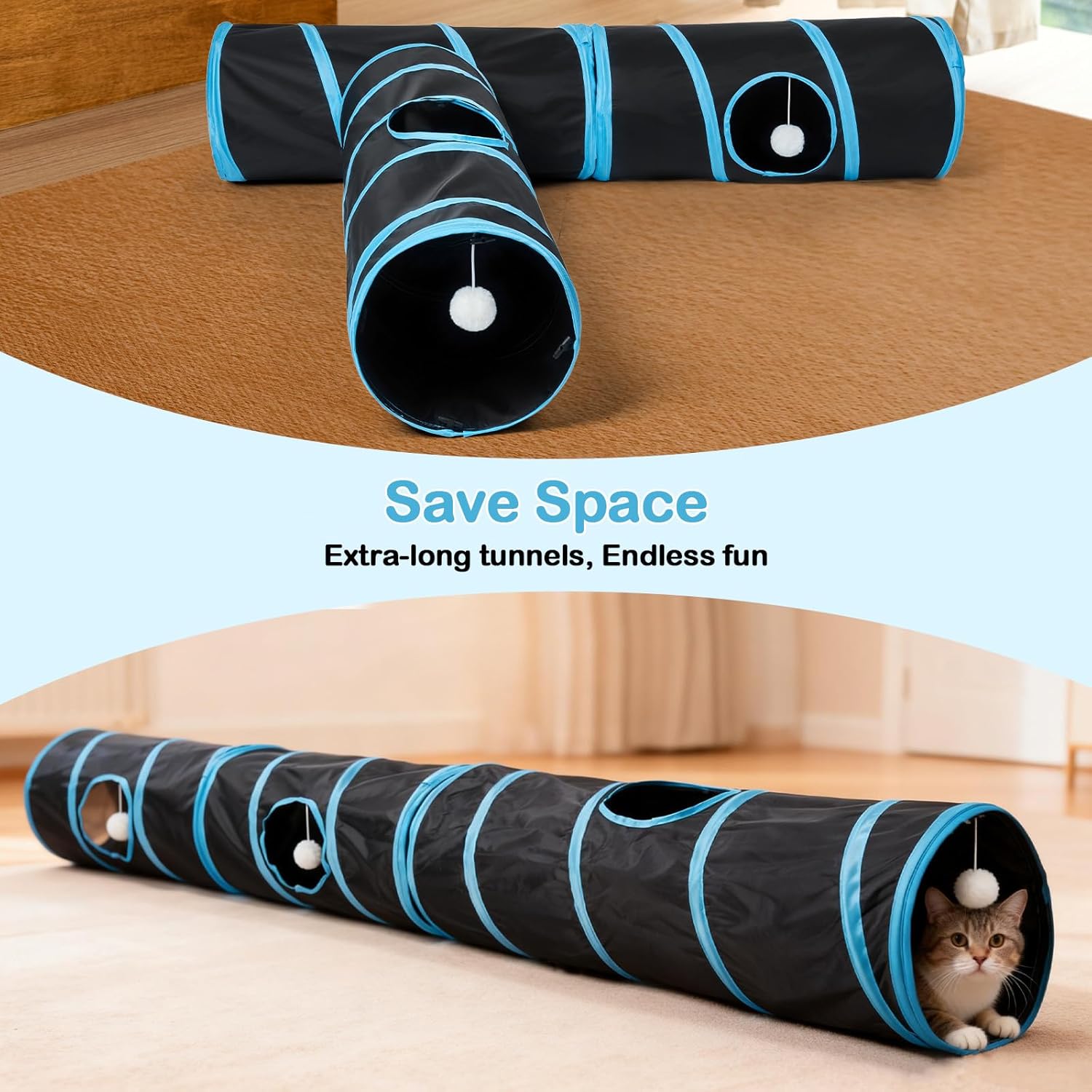 Thumbnail 2 de Odoland Large Cat Play Tunnels (90cm) DIY foldable modular tunnel set for indoor cats in black