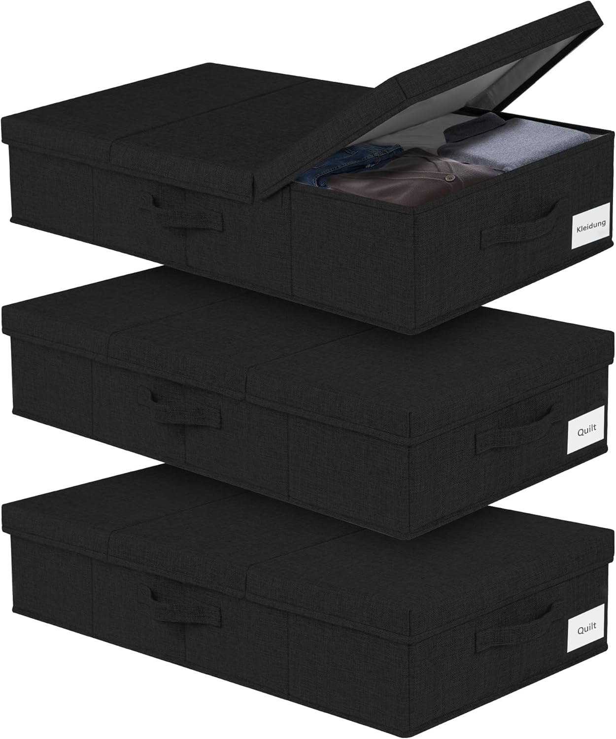 Thumbnail 5 de JUPELI 15cm Tall Under Bed Storage Box with Lid – 2 Pack, Foldable Fabric Boxes with Reinforced Sides