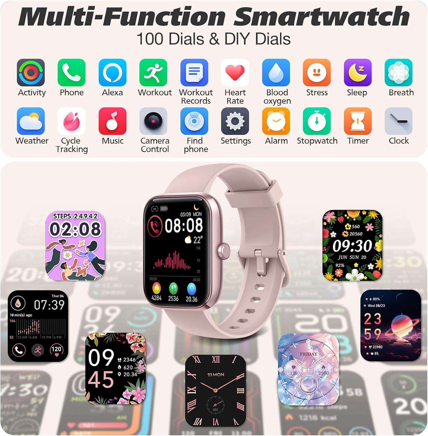 Detalle 1 de VRPEFIT IDW25 Smart Watch with Alexa, Bluetooth Calling and 100+ Sport Modes