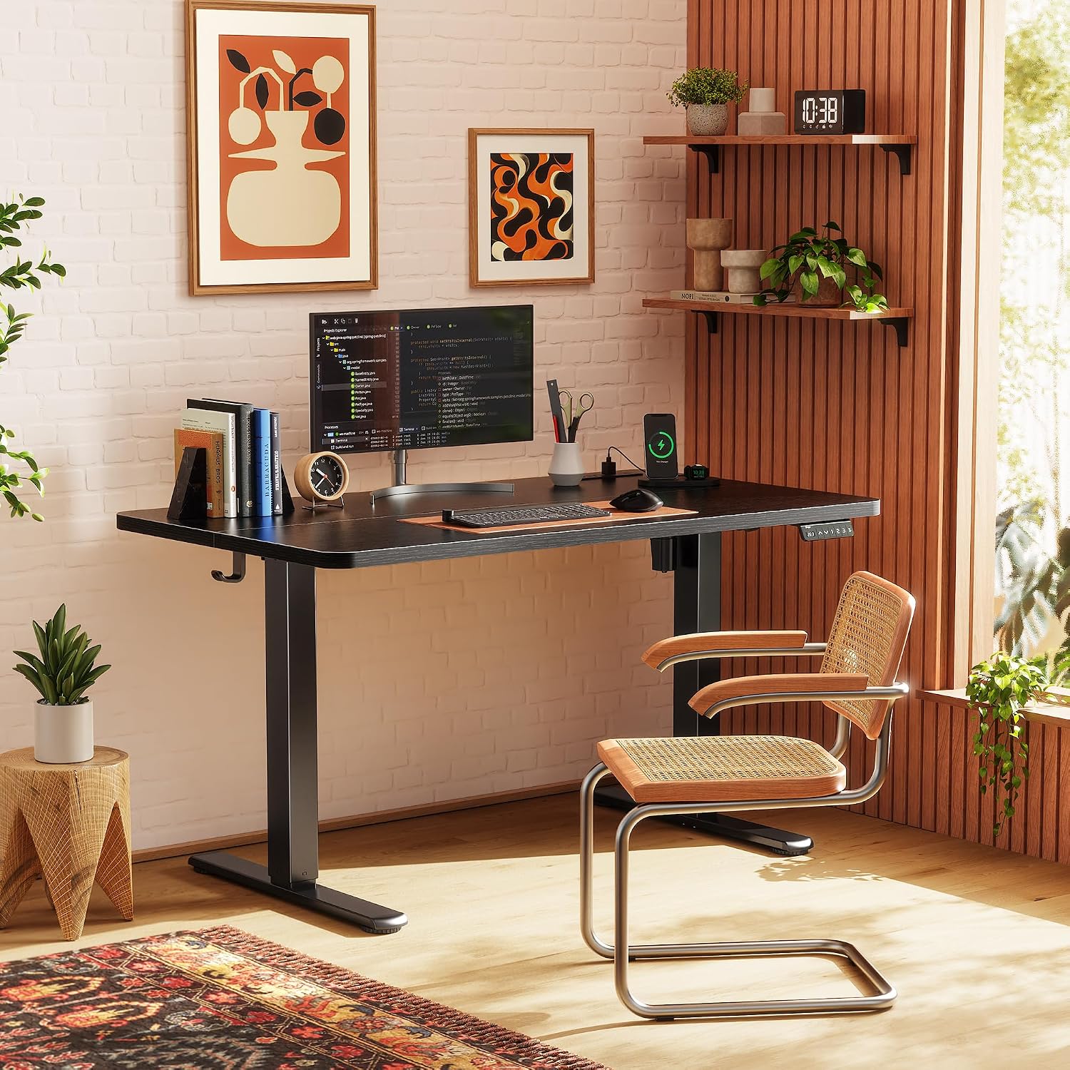Detalle de Huuger 47.2-Inch Electric Standing Desk with USB-C and 3 Presets, Black