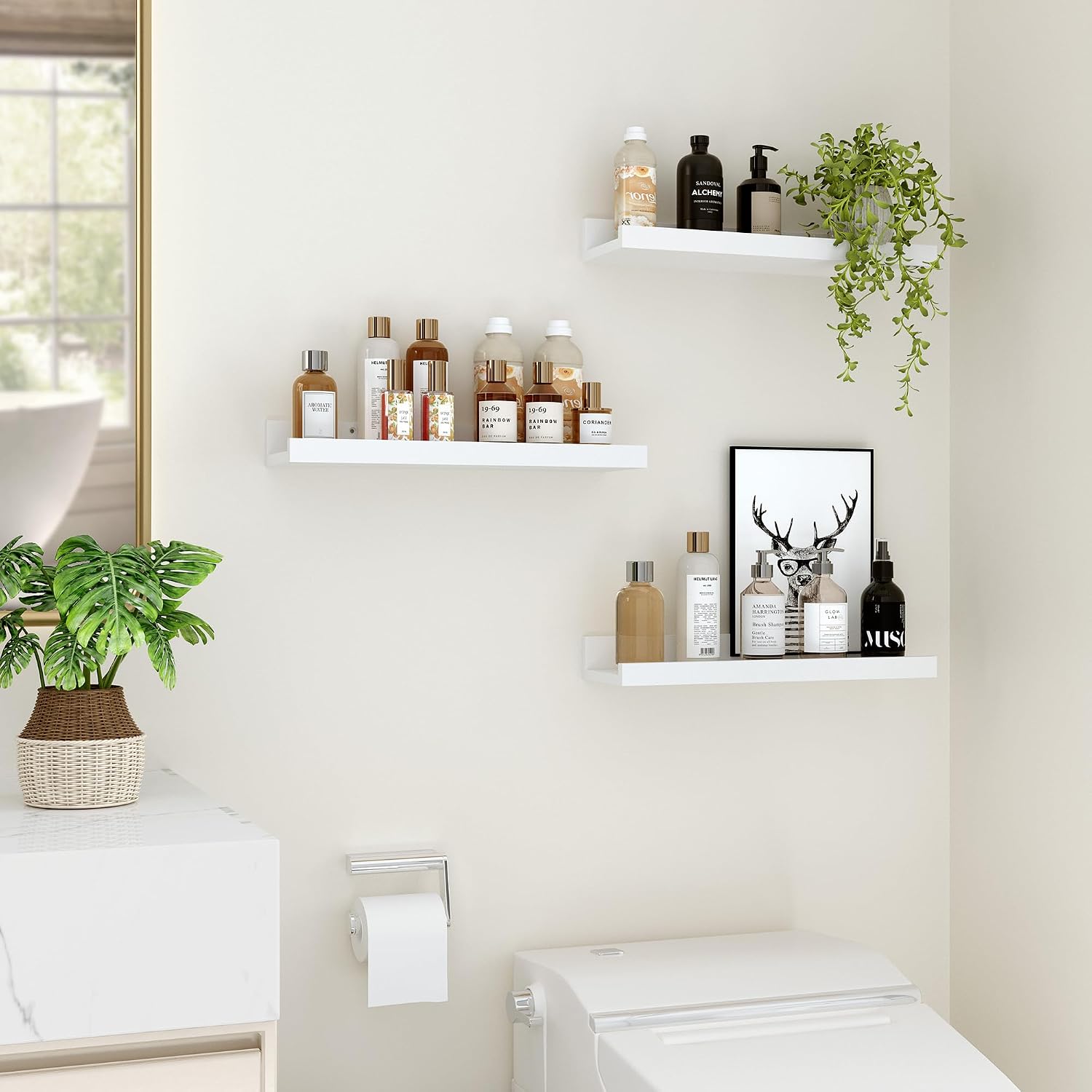 Detalle de Feihorrm Schweberegale 16-Inch Floating Shelves, White, 4.7-Inch Deep, 2-Pack