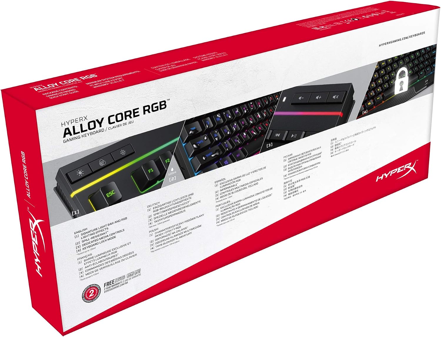 Detalle de HyperX HX-KB5ME2-UK Alloy Core RGB Membrane Gaming Keyboard (UK Layout)