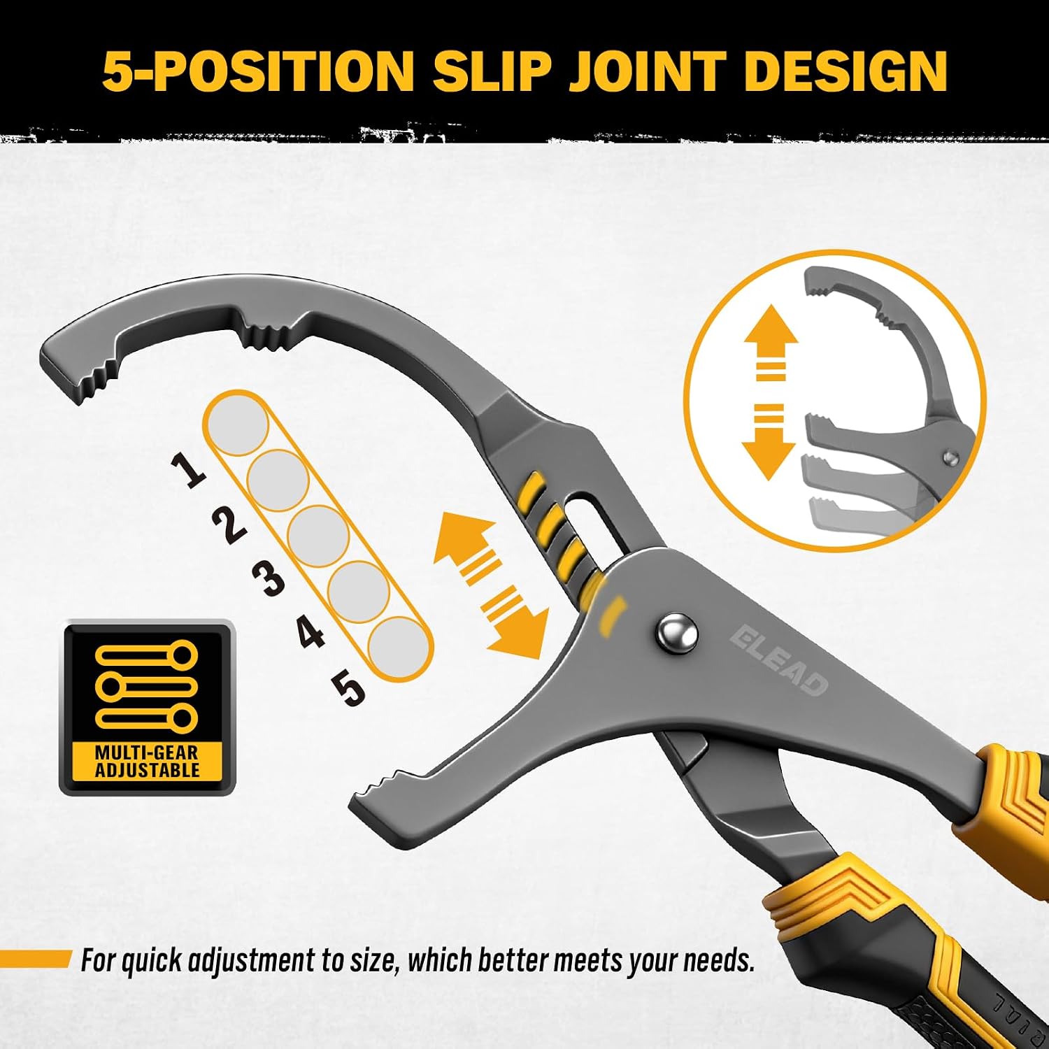 Detalle de ELEAD ED70022 Adjustable Oil Filter Wrench Set, 9" & 12" Carbon Steel Pliers