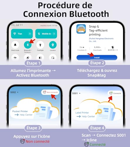 Detalle de ORGSTA S001 Étiqueteuse Bluetooth Imprimante d'Étiquettes Autocollantes