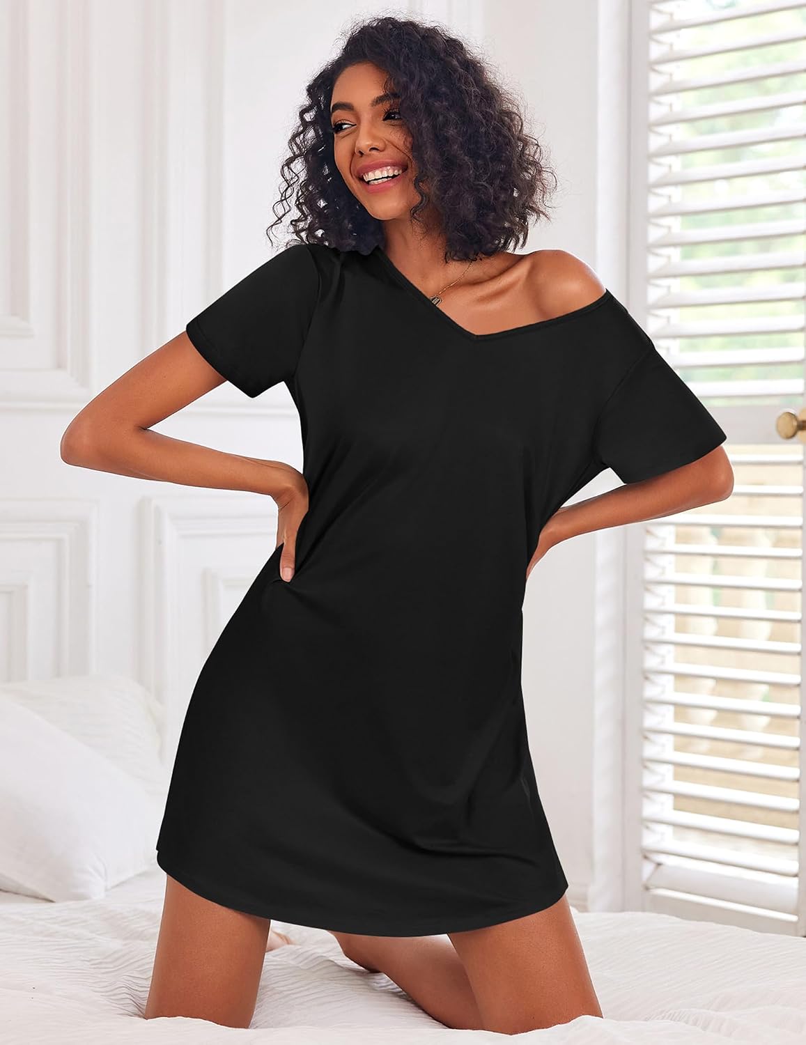 Detalle de Ekouaer 3-Pack Cotton Nightgowns for Women, Short-Sleeve Print Sleepshirts