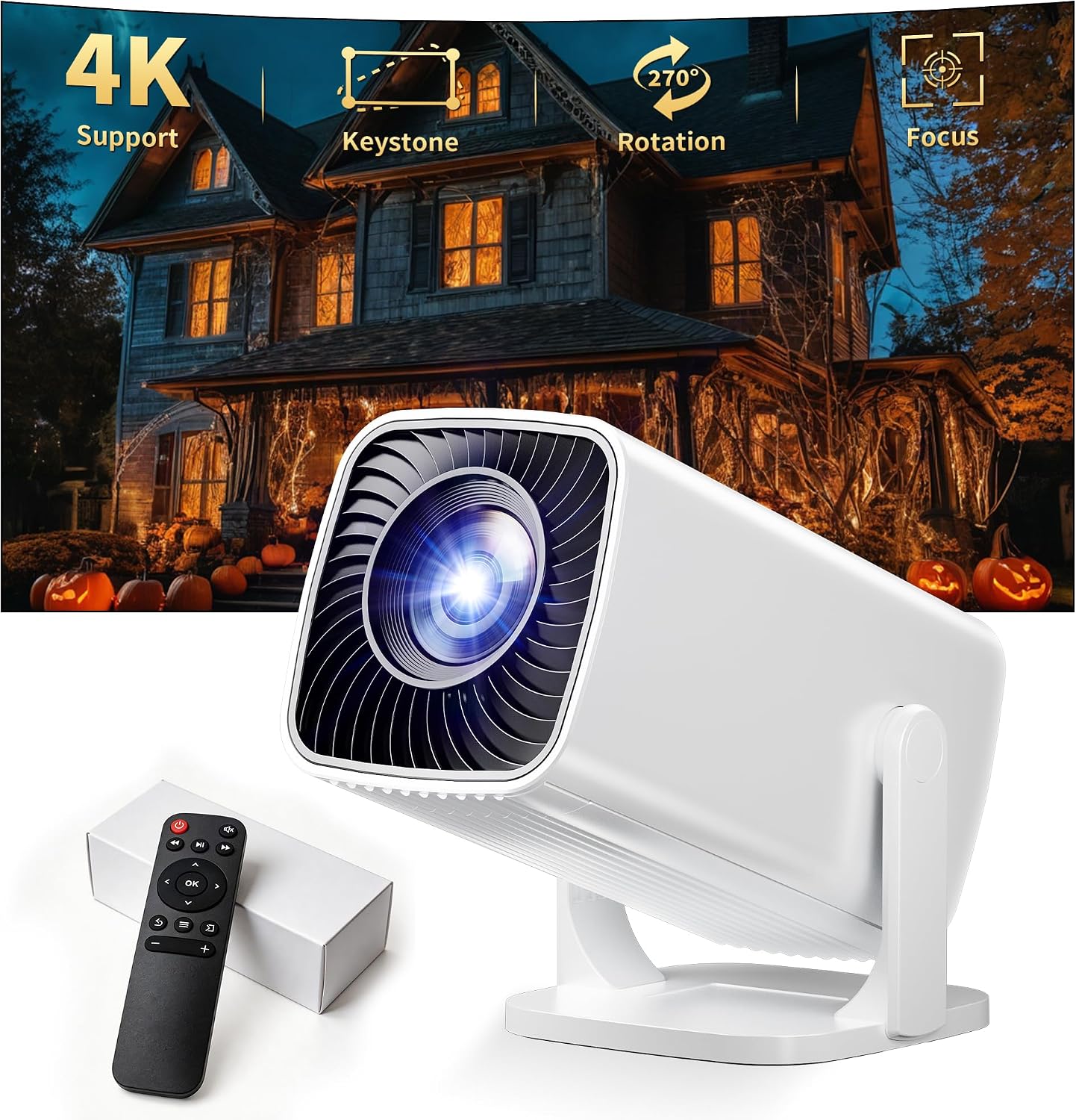 Detalle de Sainyer Mini Projector: Native 1080P, 270° Rotation and Electric Keystone