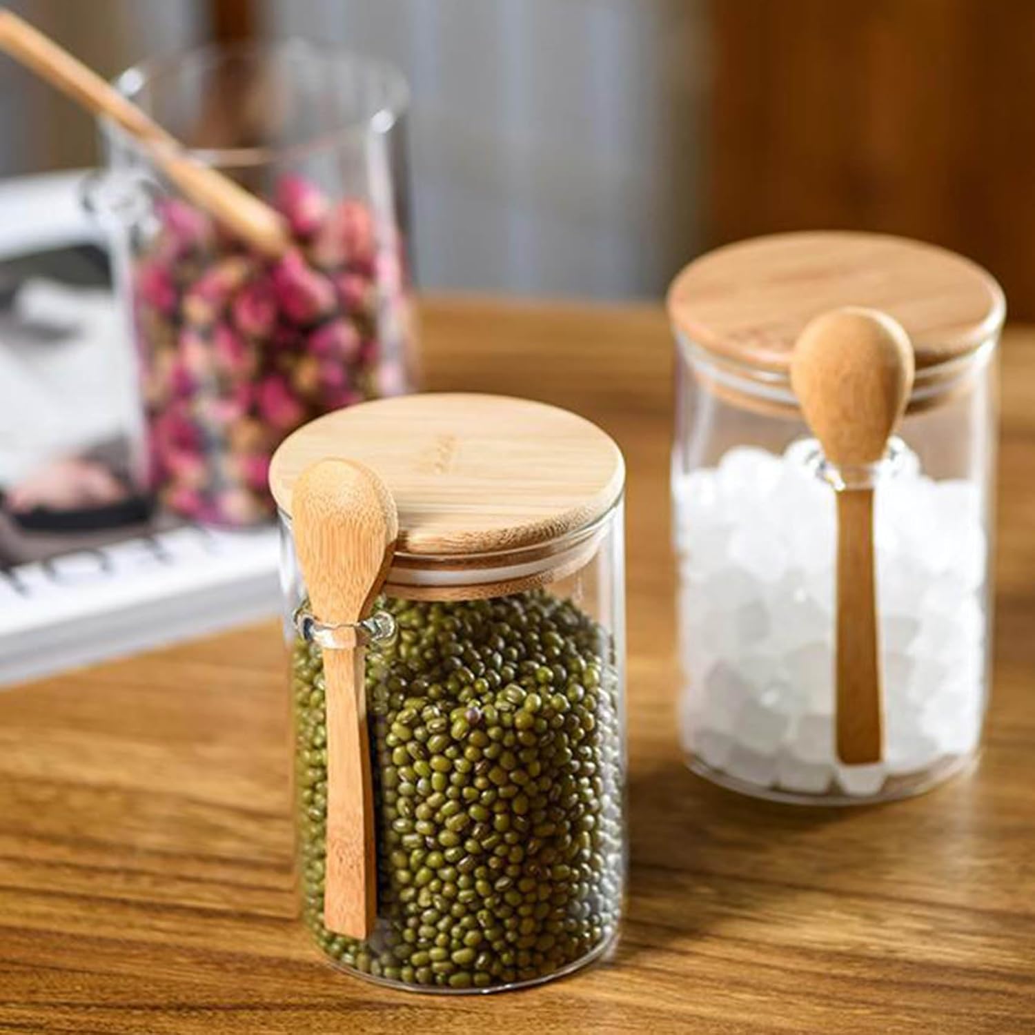Thumbnail 6 de Eidoct 4pcs Glass Jars with Spoons – Airtight Storage Jars with Wooden Lids