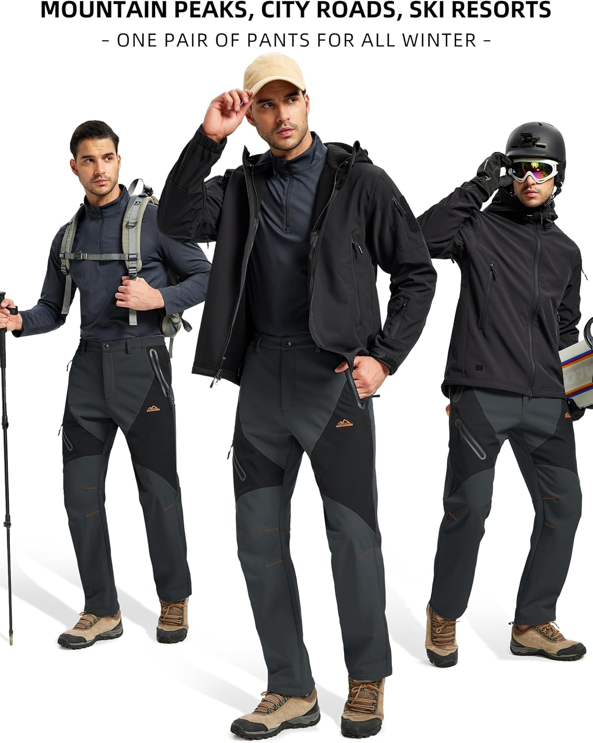 Thumbnail 6 de TACVASEN Men's Winter Snow Pants with Fleece Lining and 4 Zip Pockets