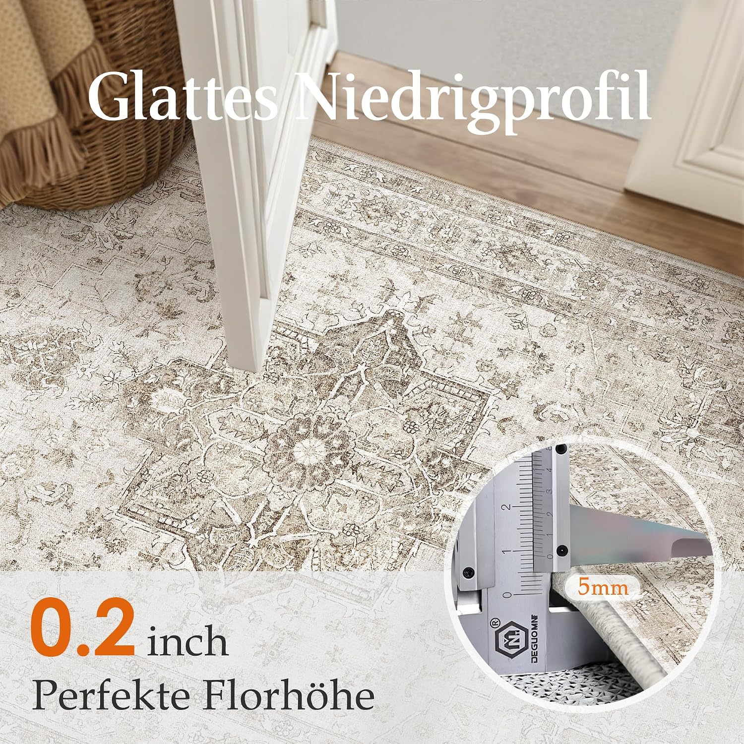 Thumbnail 4 de PureCozy Vintage Teppich Beige 200x300cm – rutschfest, waschbar, Living Room