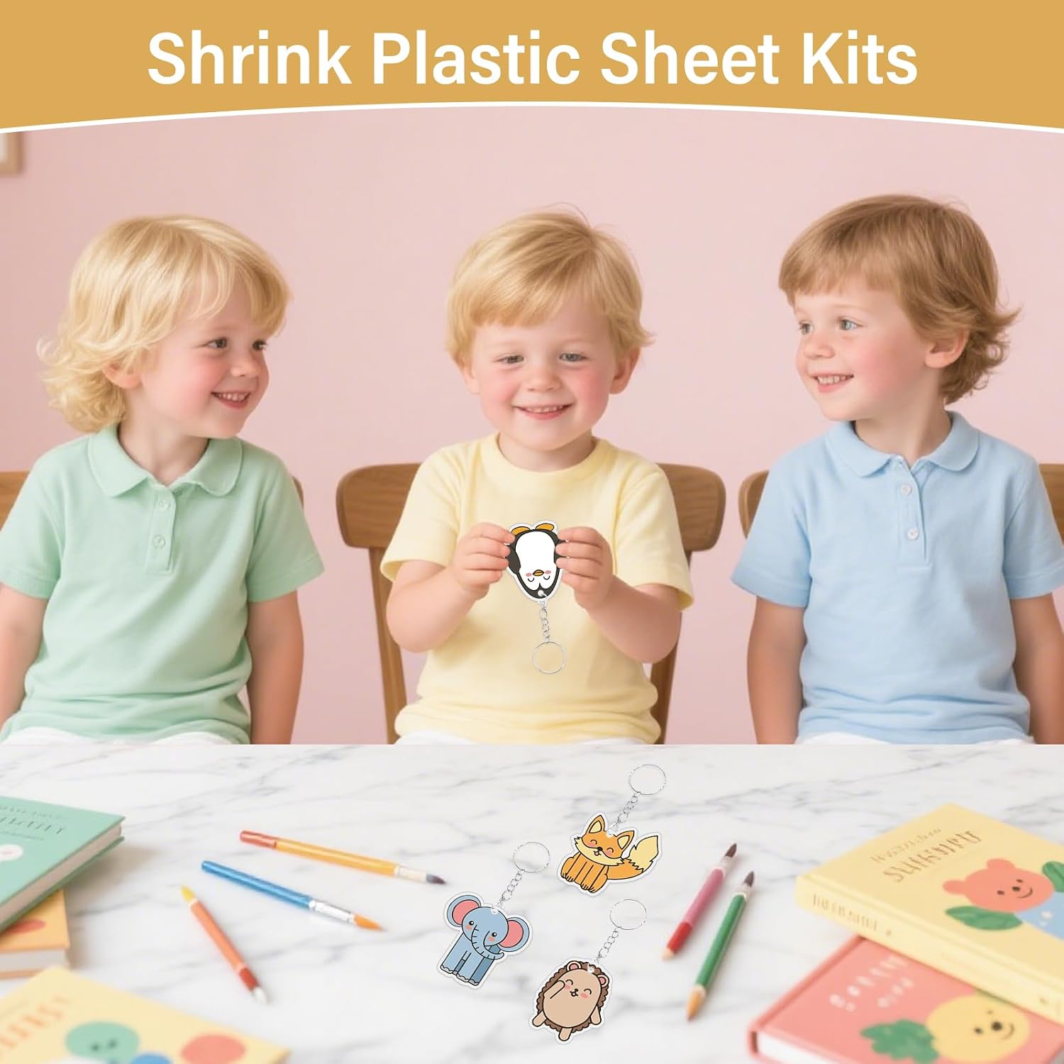 Detalle de CRTWDMAN 161-Piece Shrink Paper Keychain Kit with Shrinky Plastic Sheets, Punch, Clasps & Jump Rings