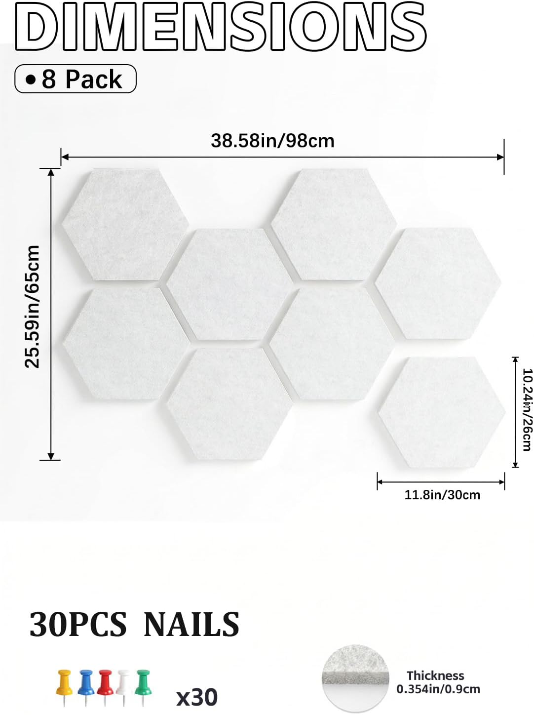 Detalle de Uoisaiko 30cm Large Felt Hexagon Bulletin Board Set (Pack of 8) with 30 Push Pins