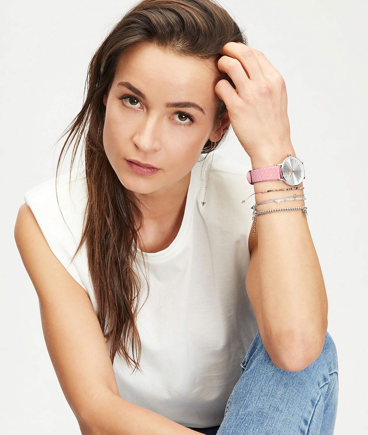 Detalle de Tamaris Armband für Damen mit Zugbandverschluss – Aquamarin-Beads, wasserfest, Stoffarmband