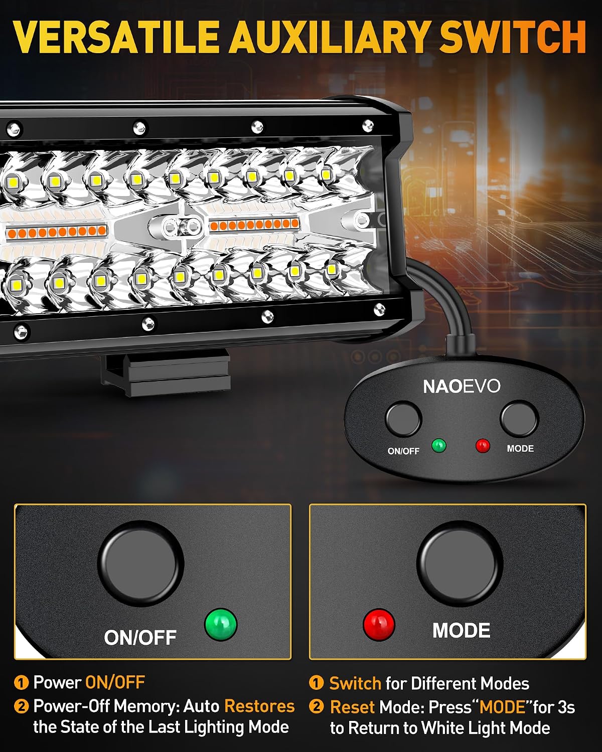 Detalle de NAOEVO 7 Inch LED Light Bar 6 Modes 🔦