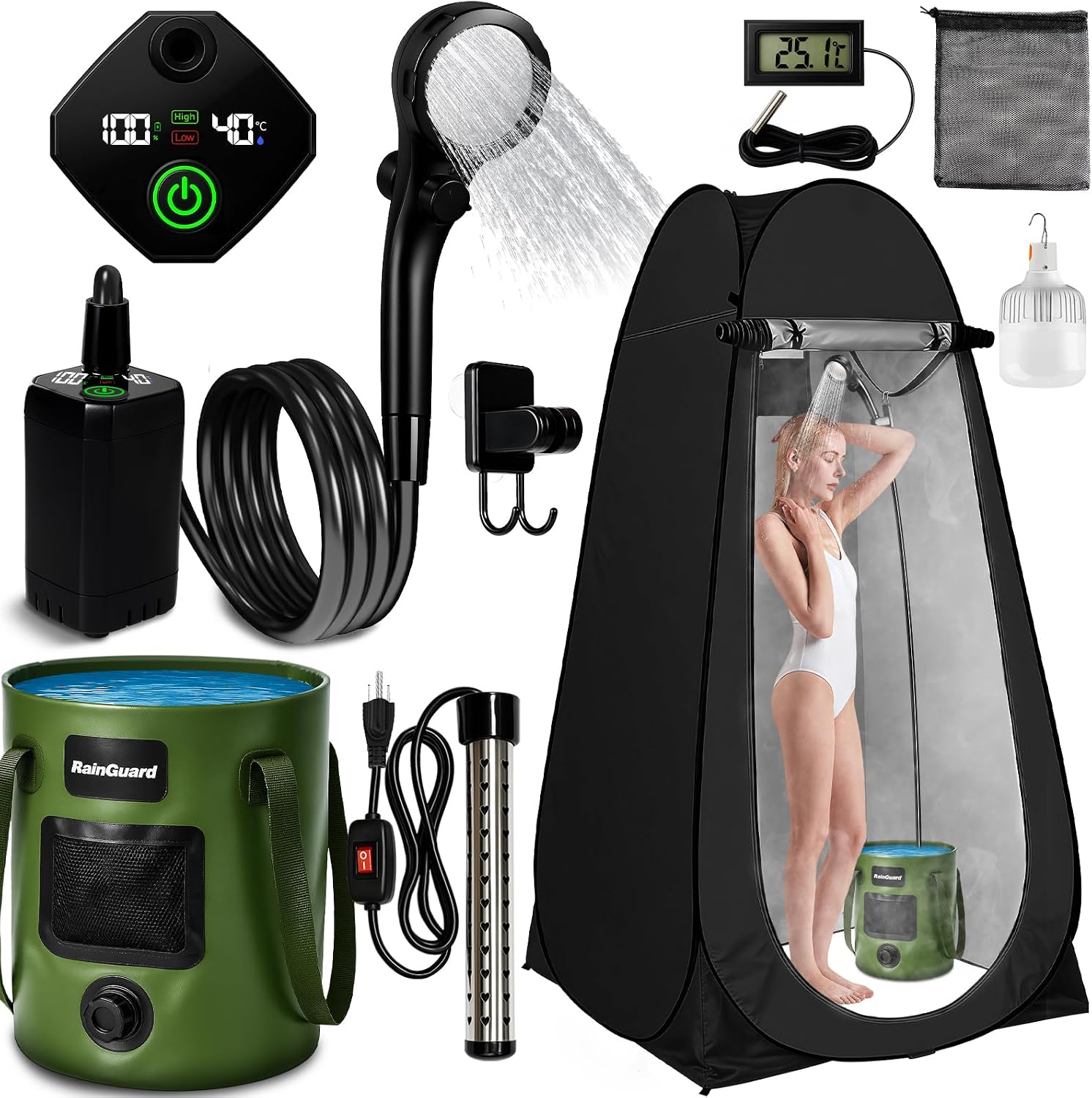 Detalle de Motivekit Portable Camping Shower Kit, 6.6-Gallon Bucket