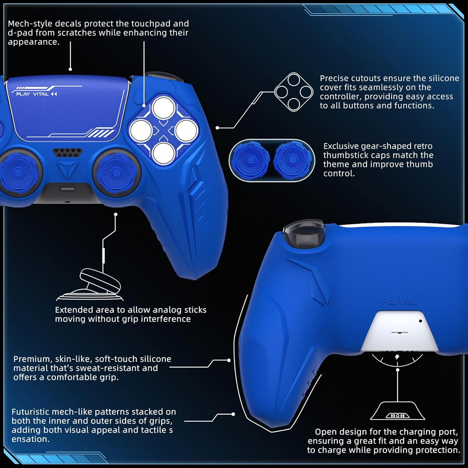 Thumbnail 6 de PlayVital 2‑Set Silicone Case for PS5 Controller Blue 🕹