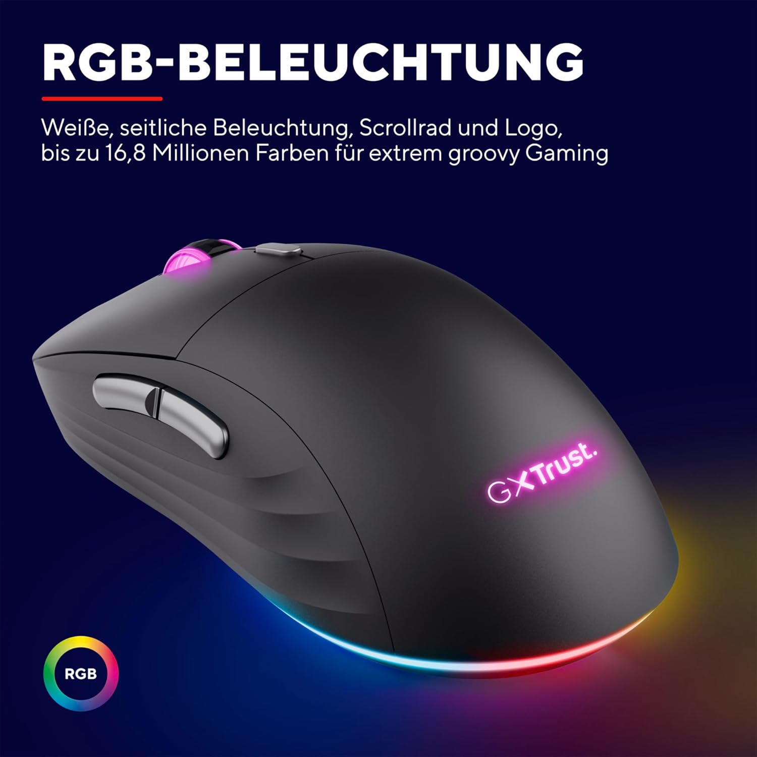 Detalle 2 de Trust Gaming GXT 926 Redex II – kabellose Gaming-Maus mit langer Laufzeit und RGB-Highlights