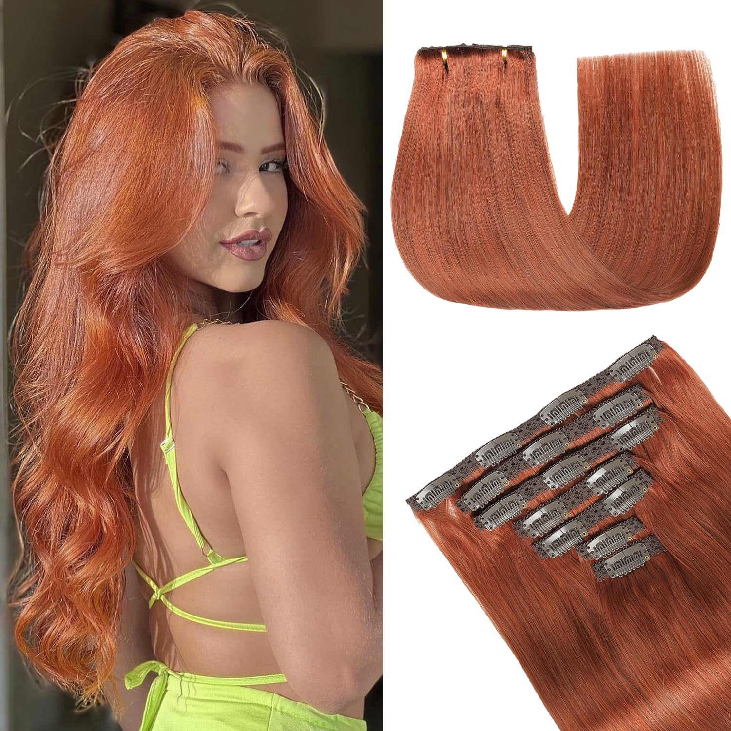 Thumbnail 6 de GUDOZO Clip-in Extensions aus Echthaar (7-tlg.), 55 cm, 120 g – natürliches Schwarz mit Chestnut Braun, unsichtbare Clips