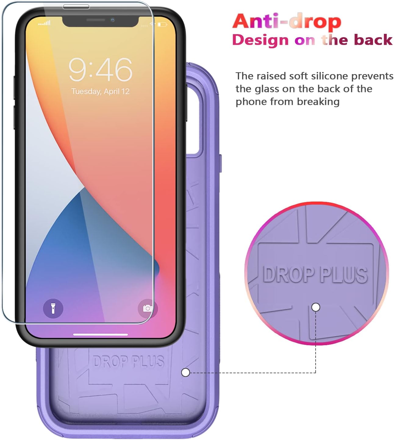 Detalle 2 de Diverbox iPhone 11 Case (Purple) with Tempered Glass Screen Protector – Shockproof, Drop-proof 3-in-1