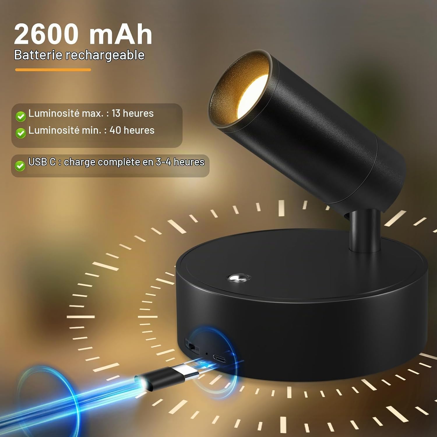 Detalle de Kimjo D0802 draadloze led-wandspots, oplaadbaar via USB-C, set van 2