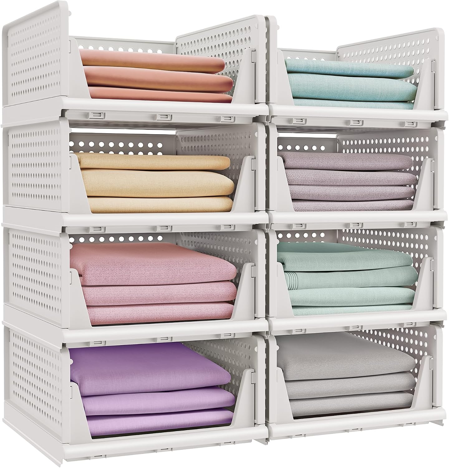 Thumbnail 6 de SONGMICS Stackable Wardrobe Storage, Foldable Closet Organiser – Set of 3 Pull-Out Baskets (White LPC310WZ01)