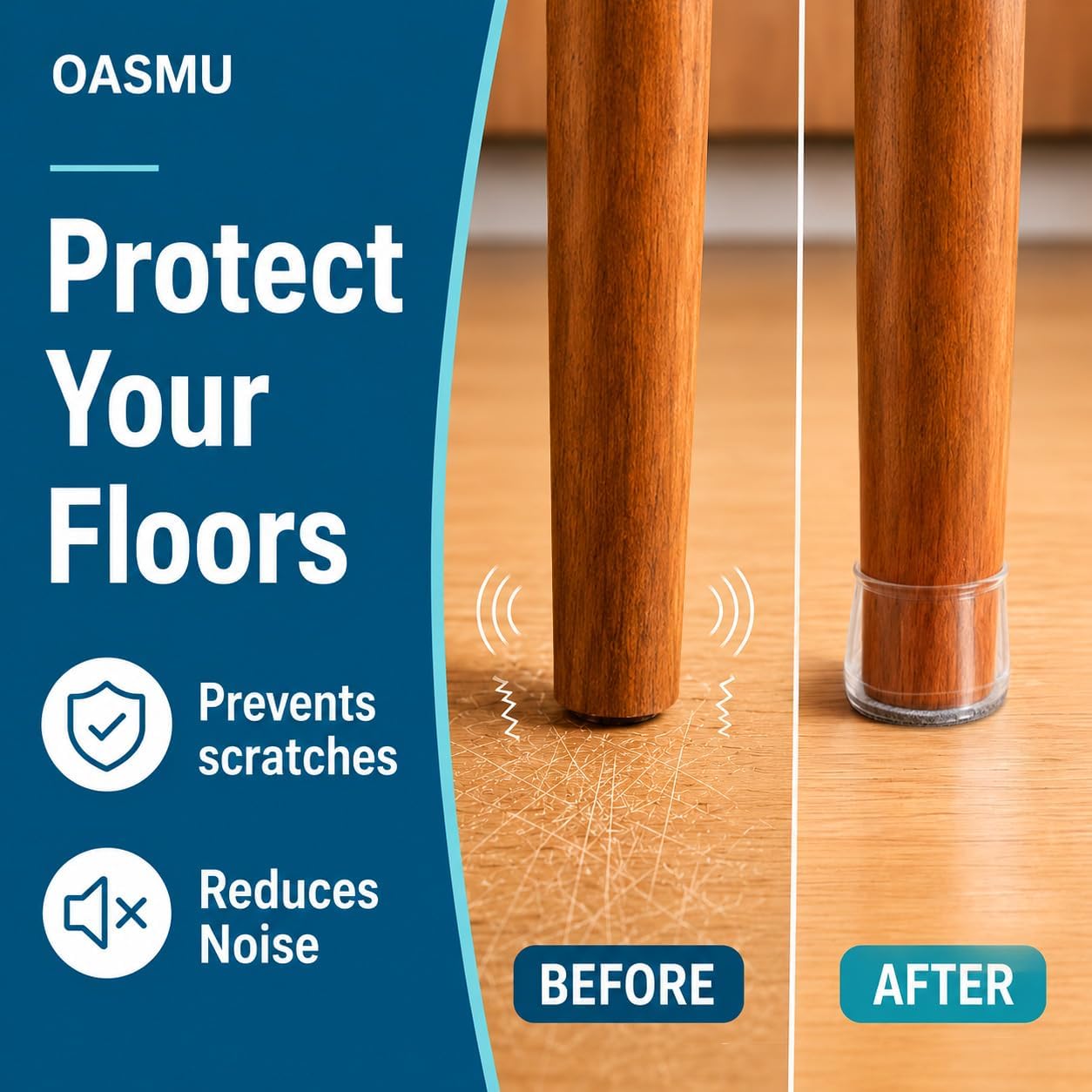 Detalle 2 de OASMU U Silicone Chair Leg Protectors, Clear 32-Pack with Felt Pads