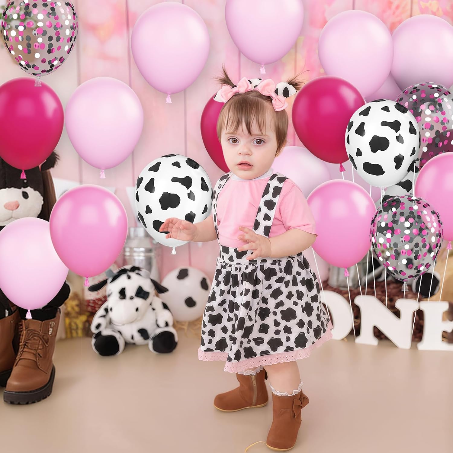 Detalle de Cow Balloons Kit – 12 Inch Cow Print with Hot Pink and Pastel Pink Confetti, for Cowgirl Theme Parties