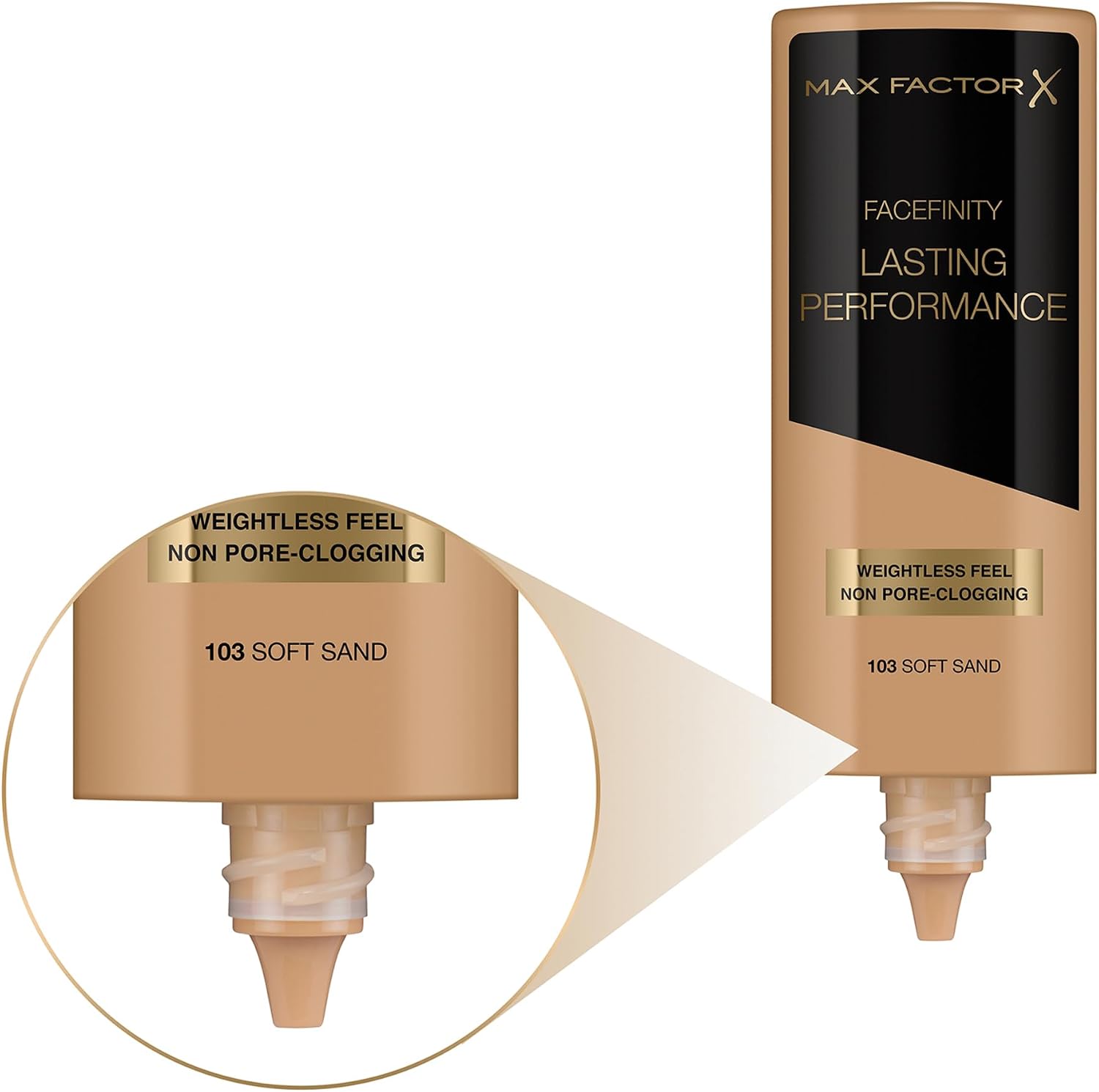 Detalle 2 de Max Factor Fondotinta Liquido Lasting Performance – 103 Soft Sand, 35 ml