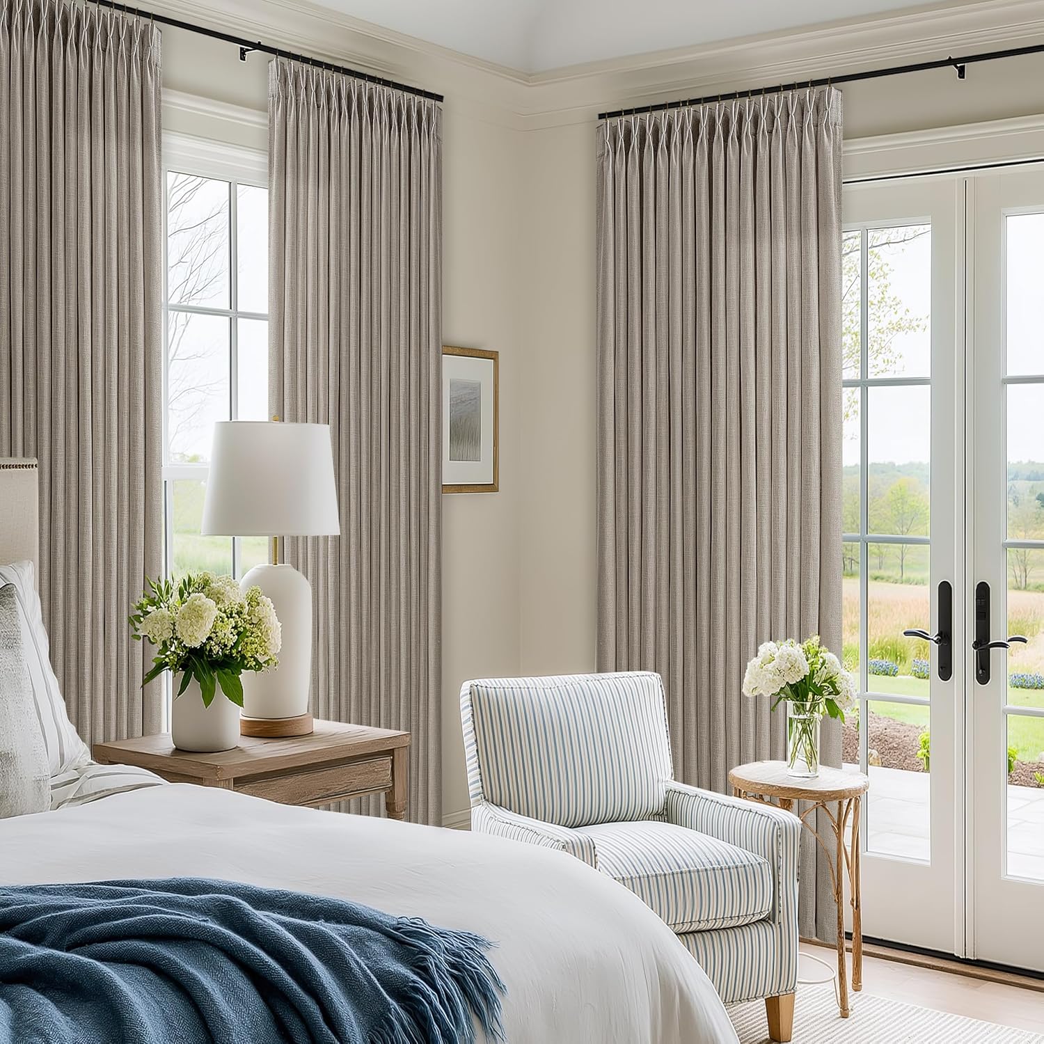 Thumbnail 6 de Taupe Flax Linen Curtains 90in Pinch Pleat