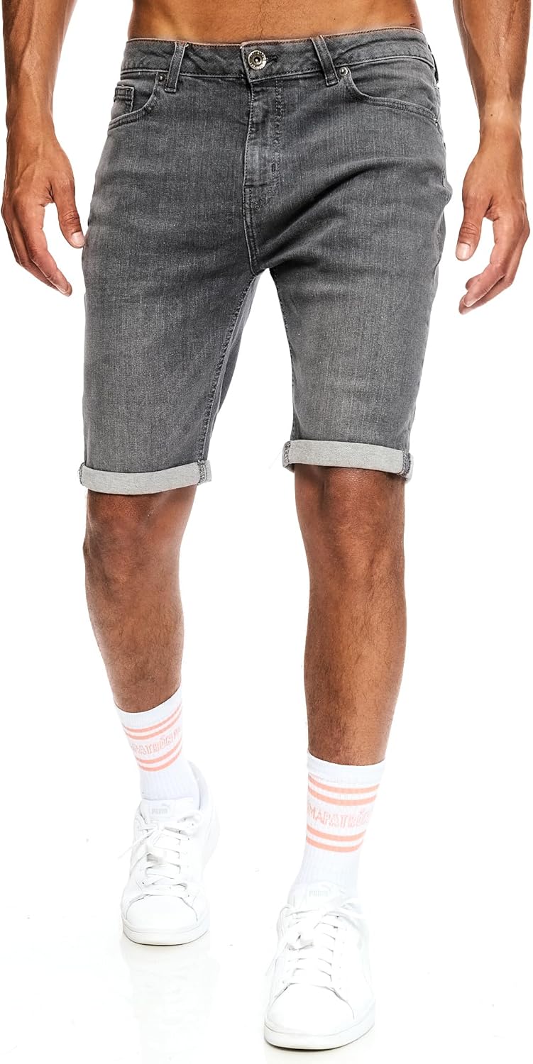 Detalle de JEEL Herren Kurze Hosen – Slim-Fit Jeans-Shorts mit Stretch, 5-Pocket-Style, Basic Washed