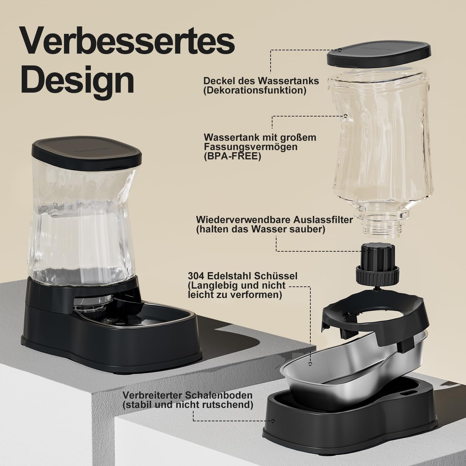 Thumbnail 2 de Gardner Pet 3.85L Gravitation Wasserspender für Katzen – Edelstahlnapf, BPA-frei, ohne Strom