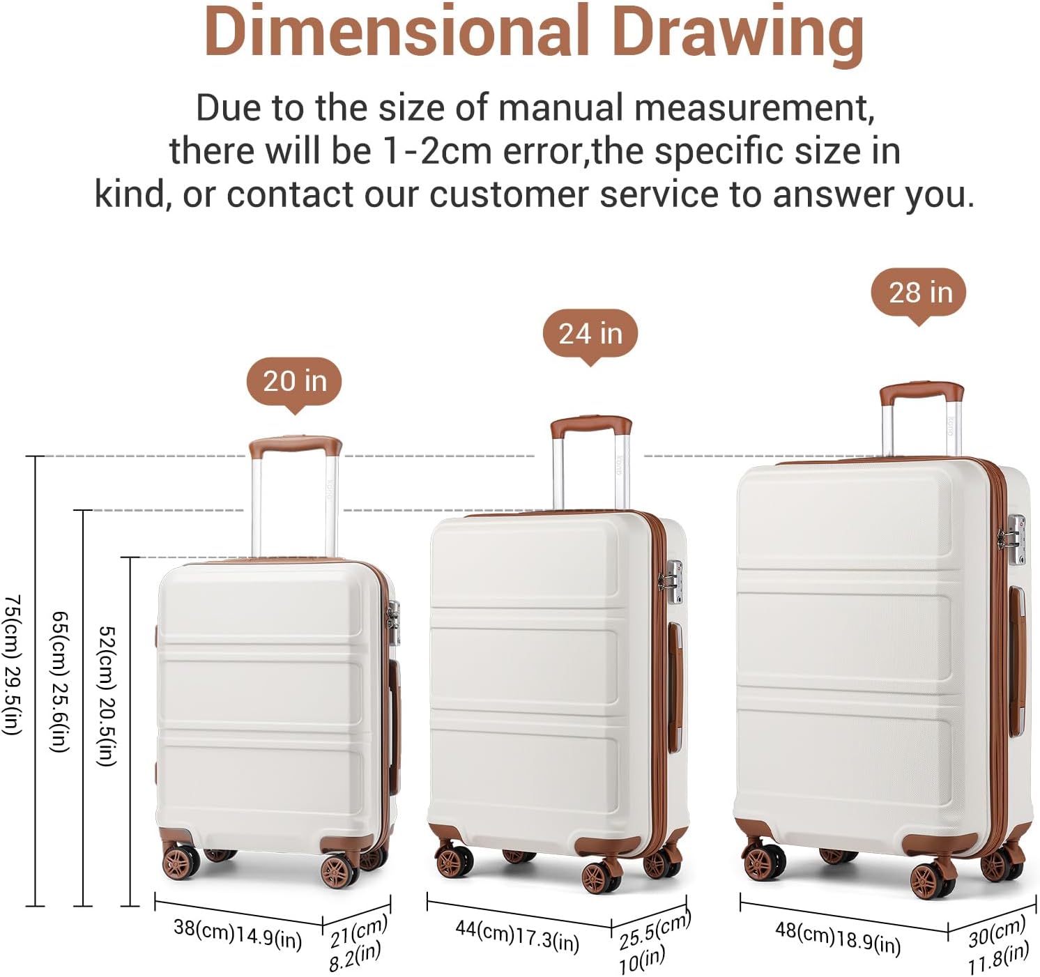 Detalle de Kono Suitcase Lightweight ABS+PC Hard Shell 24" Hand Luggage with TSA Lock and 4 Spinner Wheels