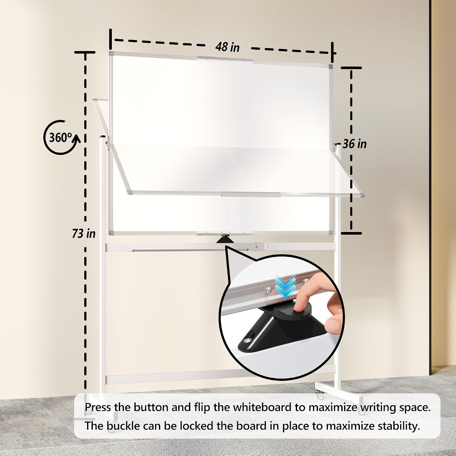 Detalle de Neatsure 08BB Rolling Double-Sided Magnetic Whiteboard, 48" x 36