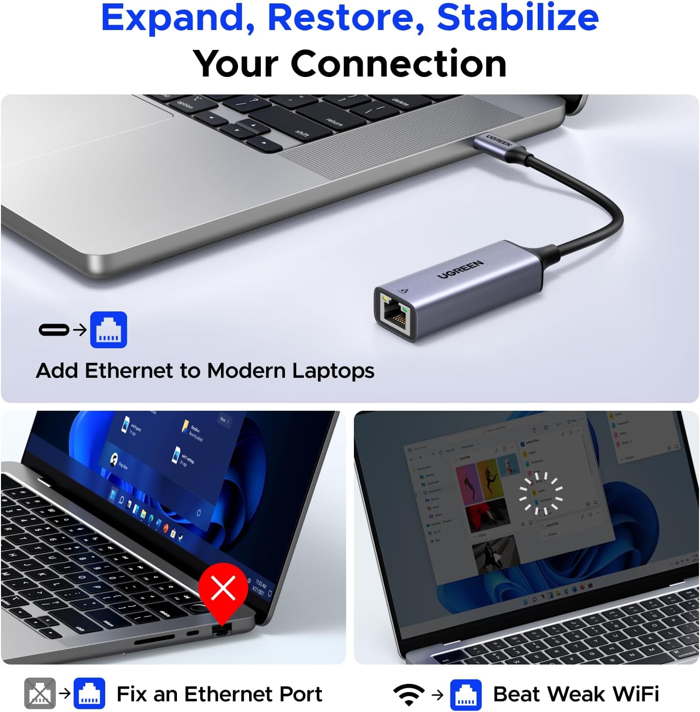 Detalle de UGREEN USB C to Ethernet Adapter 1Gbps 📡
