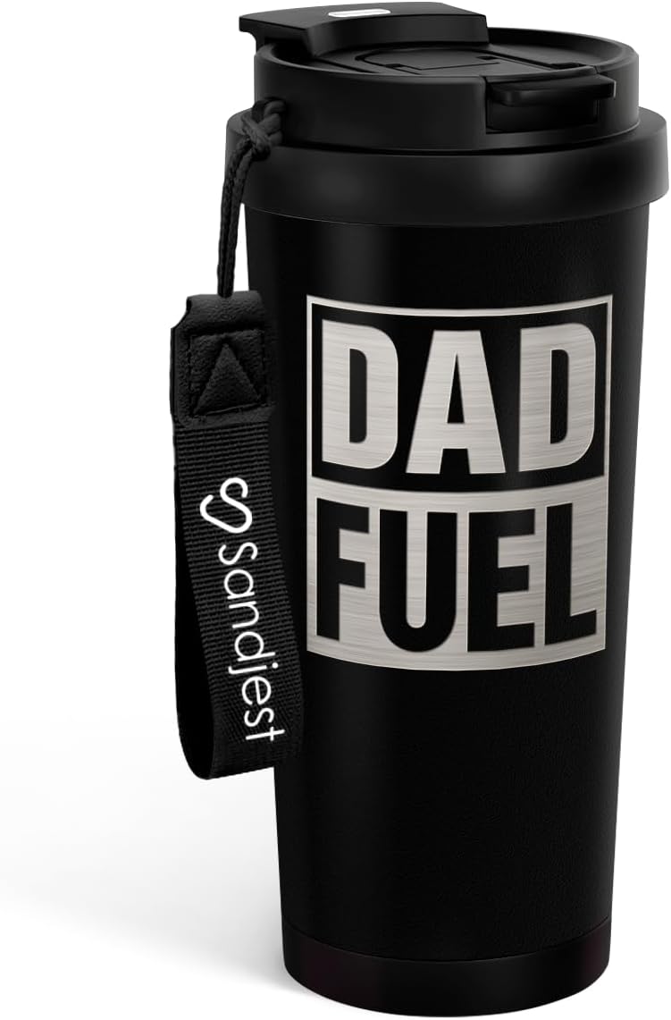 Detalle de SANDJEST Dad Fuel Tumbler from Daughter Son – 18 oz Stainless Steel with 2-in-1 Lid