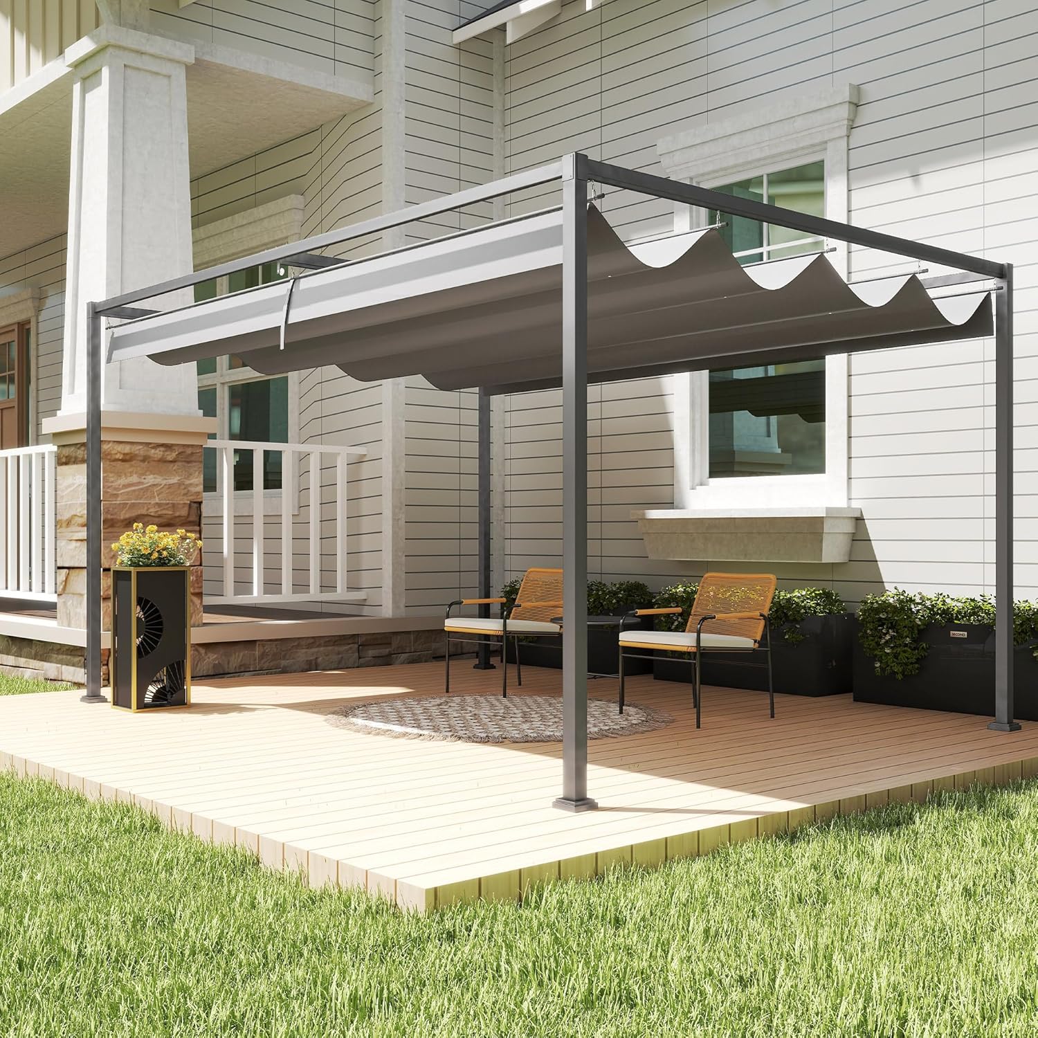 Thumbnail 5 de Pergola coulissante rétractable 4 x 3 m Outsunny, structure métal époxy anticorrosion et toile polyester 180 g/m²