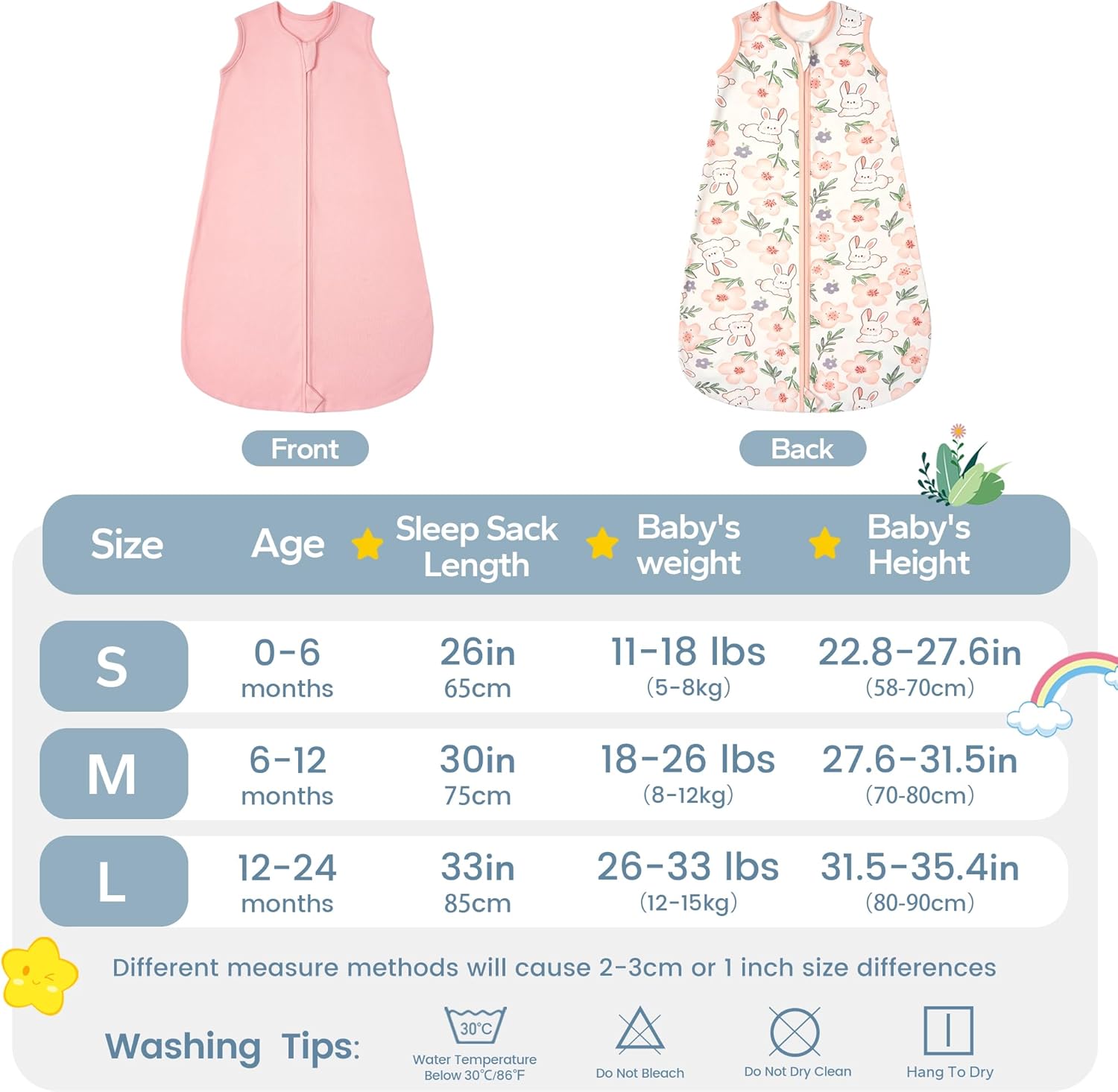 Thumbnail 5 de ZIGJOY Baby Sleeping Bag 0.5 Tog (100% Cotton) Summer Newborn Sleep Sack, Pink & Bunny Flower