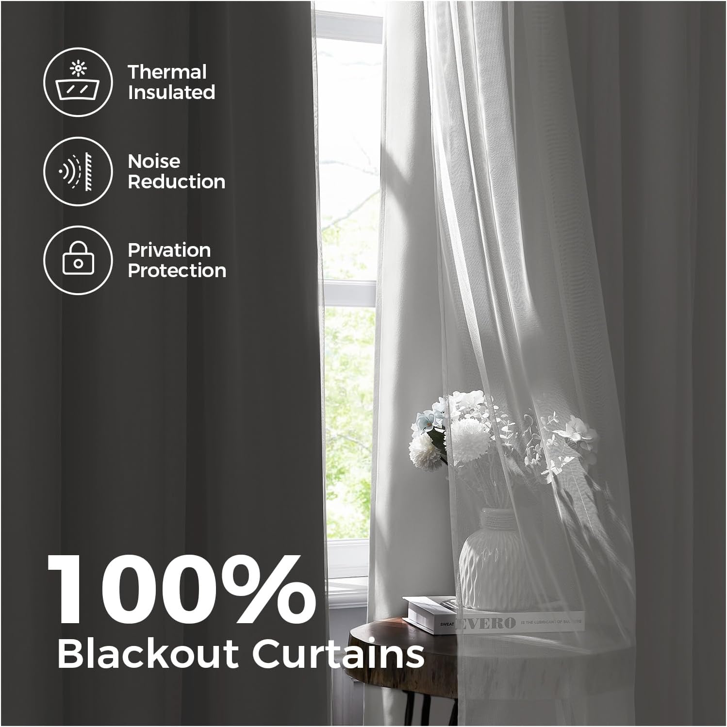 Detalle de Swandream Double Layer Blackout Curtains, White, 52" x 84", 2 Panels